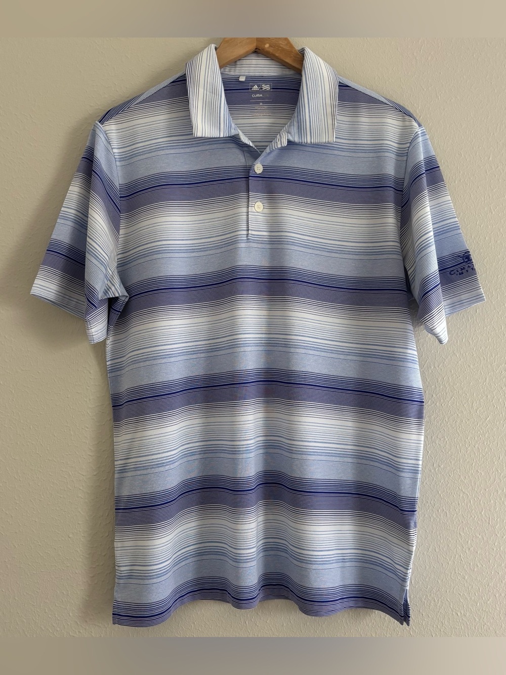 adidas Blue and White Striped Polo